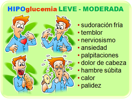 imagen de síntomas de hipoglucemia leve-moderada