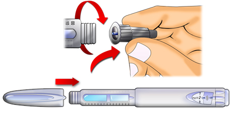 imagen desenroscar aguja en pluma de insulina y poner capuchón en cuerpo de pluma insulina